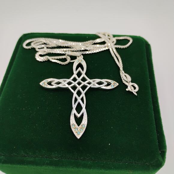 Watson Celtic Infinity Cross with Green CZs in Sterling Silver on 24-In Chain - Picture 5 of 5